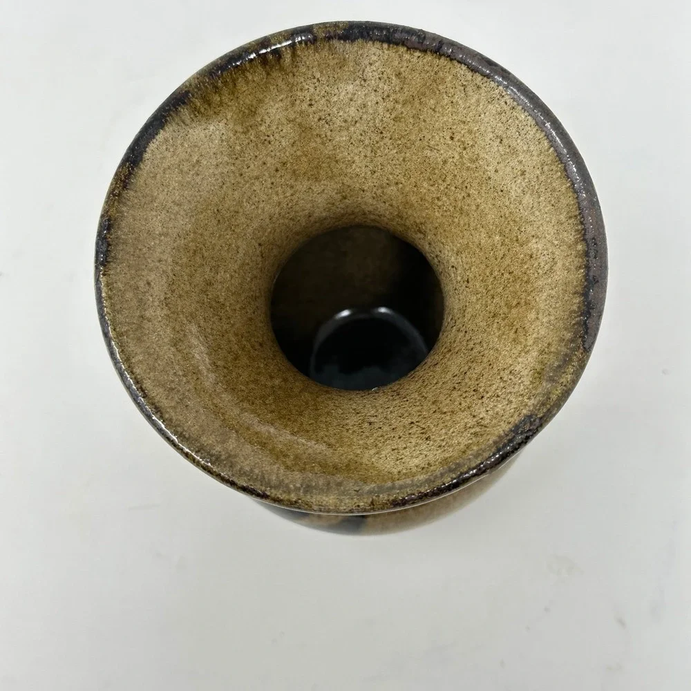 Vintage Kenya Studio Pottery Bud Vase Brown Speckled Glaze Abstract Design 4.5